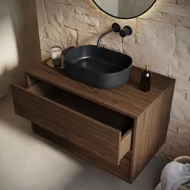Badplaats Waschbeckenunterschrank Mali 80 x 46 cm Walnuss Braun - Hängender Badezimmerschrank mit 2 Schubladen und Montagematerial - Braun