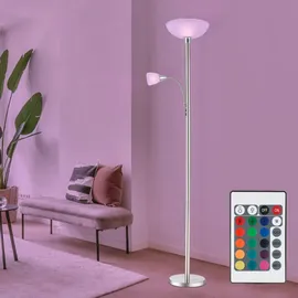 GLOBO Lighting - Stehlampe Deckenfluter Wohnzimmerleuchte Schlafzimmerlampe Stehleuchte, Metall Glas nickel Chrom, RGB LED dimmbar Fernbedienung, 1x