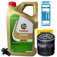 Ölwechsel Set Inspektion 5L Castrol Edge Titanium FST LL 5W-30 Öl Motoröl + HENGST Ölfilter + Öl Ablassschraube Verschlussschraube