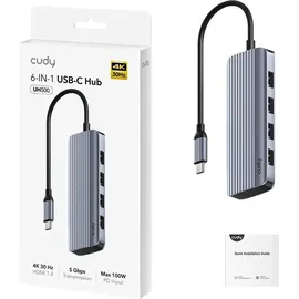 Cudy 6-IN-1 USB-C Hub with 4K HDMI - Grau/Silber