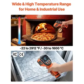 Vevor Infrarot Thermometer -30°C bis 1600°C, Digitales IR-Temperaturmessgerät mit LCD-Display Typ-K-Thermoelement & Dual-Laser, Berührungslose Temperaturpistole für Kochen Industrie (Nicht für Menschen)