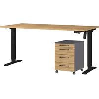 Germania Büromöbel-Set "Profi 3.0", schwarz (grandson, eiche, nachbildung, schwarz), Schreibtisch 160cm breit Holzwerkstoff Metall, Holzwerkstoff, Metall, Arbeitsmöbel-Sets, Büromöbel-Set, bestehend aus Schreibtisch und Rollcontainer