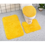 YUMIYU Badematte 3-teiliges Set Soft Yellow WC-Deckelabdeckung WC-Badematte Teppich Konturmatte Duschmatte Gelb