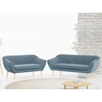 MKS MÖBEL Sofa PIRS 3 2, Set, zwei Sofas, T30-Schaum, Holzbeine, Skandinavischer Stil, Gesteppte Polsterung, Moderne Sofa Set 3 + 2 blau