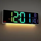 Maxstar Wanduhr Digital 16.2 Zoll Wanduhr Groß LED Display,Wanduhr mit 8 RGB Farben,Temperatur,4-stufiger Helligkeitsdimmer, Nachtlicht,12/24 Stunden,Auto Sommerzeit für Wohnzimmer Küche Büro Gym