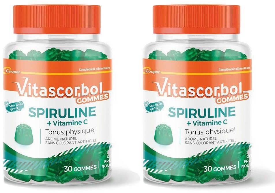 VITASCORBOL Gommes Spiruline - Complément alimentaire à base de spiruline -2 Boîtes de 30 gommes 2x30 pc(s) pastille(s)