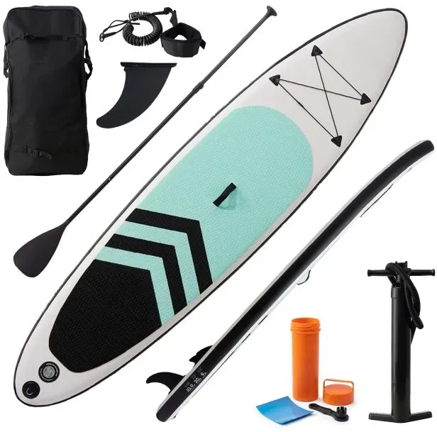 Relaxdays SUP Board aufblasbar Komplettset Weiß,Schwarz,Türkis