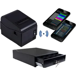 Blitzkasse Handy MINI-Kasse für Gastronomie: 2x5" Kassenterminal, Bondrucker, Kassenlade