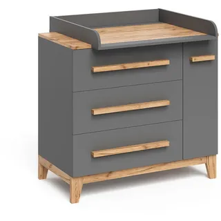 VitaliSpa Wickelkommode Malia, Grau/Artisan, 98 x 98 cm mit Schubladen,