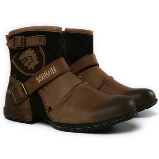 CrtTsks Herren Western Cowboy Stiefel aus Rindsleder Lederstiefel mit Gummisohle Biker Boots mit Reißverschluss Männer Stiefeletten,Braun,41 EU - 41 EU