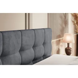 altdecor Boxspringbett mit Matratze und Lattenrost - BERO -Z KING - 160x200 cm - Dunkelgrau Samt - Topper, Fußteil, Polsterbett mit Bettkasten, Be... - Dunkelgrau