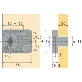 Hettich Zylinder-Kastenschloss variabel, Prestige 2000 Z23 ø18, vernickelt