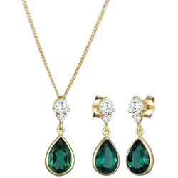 Elli PREMIUM Schmuckset Tropfen Quarz Kristall Elegant 925 Silber vergoldet Grün Damen 