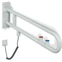 Hewi Wandstützgriff 801 E-Stützklappgriff 850 mm stahlblau mit Spül-/Funktionstaste und rotem Ring