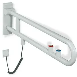 Hewi Wandstützgriff 801 E-Stützklappgriff 850 mm stahlblau mit Spül-/Funktionstaste und rotem Ring