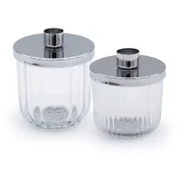 Spetebo Metall Kerzenhalter mit Deko Glas - 2er Set - Kerzenständer in Silber für Stabkerzen - Tafel Kerzen Ständer Halter silberfarben