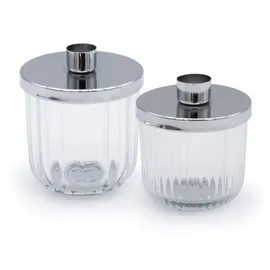 Spetebo Metall Kerzenhalter mit Deko Glas - 2er Set - Kerzenständer in Silber für Stabkerzen - Tafel Kerzen Ständer Halter silberfarben