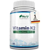 Vitamin K2 MK7 200μg - 365 Vegane Tabletten - 12 Monate - Vit K2 MK-7 Menaquinon Hochdosiert - Nu U Nutrition