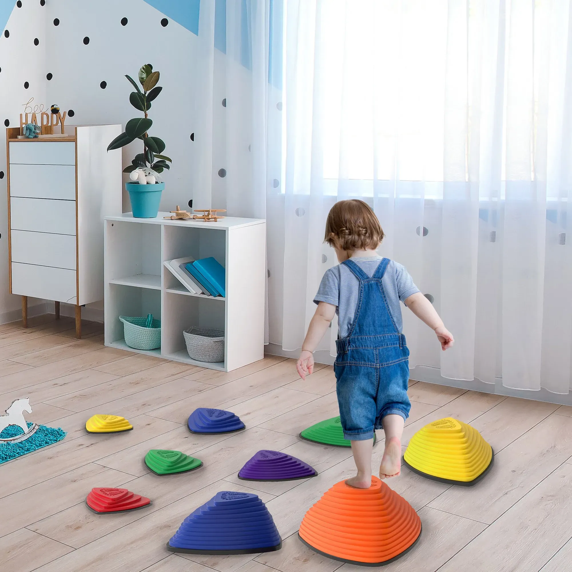 AIYAPLAY Balanciersteine 9 Stück Rutschfeste Stapelsteine Trittsteine zur Förderung von Balance Gleichgewichts, für Indoor, Outdoor für Kinder 3-8 Jahren   Aosom