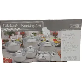 Buri Edelstahl Kochtopfset 12-tlg. 4 x Kochtopf + Stielkasserolle + Pfanne