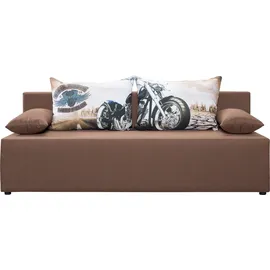 exxpo - sofa fashion 3-Sitzer EXXPO - SOFA FASHION "Tabou Motorrad Schlafsofa", braun (braun, natur), B:193cm H:88cm T:85cm, Sofas, mit Schlaffunktion und Bettkasten, inkl. loser Zier- und Rückenkissen