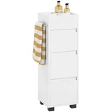 SoBuy Badezimmerschrank Badschrank mit 3 Schubladen, 4 Fächern Kommode – Kompakte Badmöbel in Holz, Weiß 30x90x30 cm,
