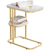 SoBuy Beistelltisch mit 2 Ablagen Sofatisch Kaffeetisch Pflegetisch mit goldenem Metallgestell Bht ca.: 50x58x30cm