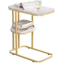 SoBuy Beistelltisch mit 2 Ablagen Sofatisch Kaffeetisch Pflegetisch mit goldenem Metallgestell Bht ca.: 50x58x30cm
