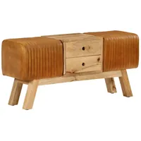 VidaXL Bock-Sitzbank Braun 107cm Echtes Ziegenleder & Massivholz Mango