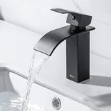 ONECE Schwarz Waschtischarmatur Wasserfall Wasserhahn Bad Mischbatterie Waschbecken, Einhebelmischer Badarmatur Waschbeckenarmatur aus Edestahl