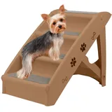 XMTECH Hundetreppe Haustiertreppe 4 Stufen mit Teppichboden,Hunderampe klappbar,Kunststoff Katzentreppe faltbar, Tragbar Tiertreppe für Hunde und Katzen, Tierrampe zum Klettern und Kratzen, Braun