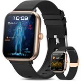BANLVS Blutzucker-Smartwatch Herren Damen Blutzuckermessung mit Telefonfunktion,1.83"HD Smartwatch mit Herzfrequenz SpO2 IP68 Fitness Tracker für iOS Android Schwarzes Gold