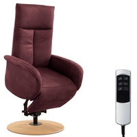 CAVADORE TV-Sessel Juba / Fernsehsessel mit Aufstehhilfe + elektrisch verstellbarer Relaxfunktion / 2 E-Motoren / 75 x 112 x 82 / Lederoptik, Weinrot