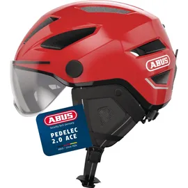 ABUS Pedelec 2.0 ACE - Fahrradhelm mit Rücklicht, Visier, Regenhaube, Ohrenschutz - für Damen und Herren - Rot, Größe M​