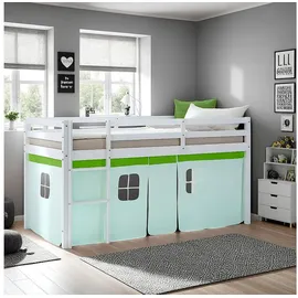 Homestyle4u Hochbett 2966 90 x 200 cm Kiefer massiv grün weiß