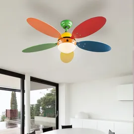 GLOBO Deckenventilator Kinderzimmer Ventilatorlampe bunt Deckenleuchte Lüfter Vor-Rücklauf, Glas, App Steuerung cct, Smart rgb led 4,8W 450Lm, d 106,6 cm