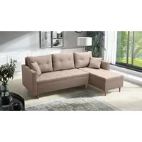 Beige Skandinavisches Klappbares Ecksofa Mit Schlaffunktion Scandik Pik 2X Staufach - Beige
