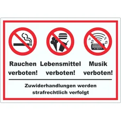 Aufkleber Essen Trinken Musik Rauchen verboten A2 (420x594mm)