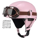 Halbschalenhelm mit ECE, Jethelm Retro, Chopper Helm, Retro Motorrad Helm, Scooter-Helm, Offenem Helm, mit Brille halbhelm Motorrad männer motorradhelm