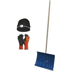 Schneeschaufel mit Led Mütze schwarz Winterhaube Schneeschieber Schneeschippe Set - Schieber Stahl / Haube gelb