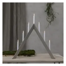 StarTrading Fensterleuchter ARROW 7 warmweiße Glühlampen H: 64,5cm Holz hellgrau