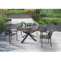 Destiny Garten-Essgruppe »COSTA ARONA«, (Set, 5 tlg., 1 Ausziehtisch, 4 Stapelsessel), (Set, 9-tlg., 4 Sessel, 1 Tisch ausziehbar Ø 120/170x75cm) Aluminium, anthrazit,