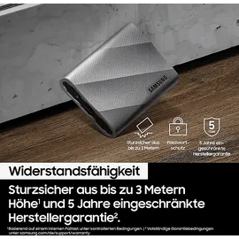 Samsung T9 PC/Mac Festplatte, 1 TB SSD, extern, Grau