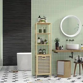 Homcom Badregal mit Wäschekorb, Badezimmerregal Bambus