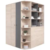 Lomadox Jugendzimmer Kleiderschrank, begehbar, in Eiche mit anthrazit