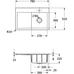 Villeroy & Boch Villeroy&Boch Spülbecken, Küchenspüle Subway Style 45 Graphite 780x510mm, Unterschrankbreite 45cm