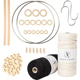 NOAH VERDE DIY Makramee-Set Anfänger Anleitung für 3 Makramee Projekte (E-Book), Makramee Garn 3mm x 100m BEIGE & SCHWARZ, Makramee Zubehör, Boho Deko Bastelset Erwachsene