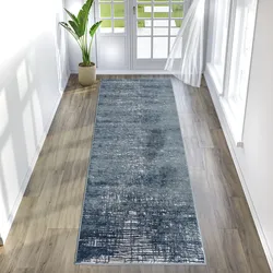 Läufer HOME AFFAIRE "Ariano" Gr. 11, blau, B:67cm H:12mm L:230cm, Kunstfaser, Teppiche, dezenter Glanz, Hoch-Tief-Struktur, Schrumpf Carving-Effekt
