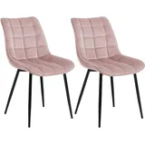 Woltu Esszimmerstühle 2er Set Küchenstuhl Polsterstuhl mit Rückenlehne, Sitzfläche aus Samt, Metallbeine, Rosa -