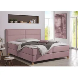 Boxspringbett HOME AFFAIRE "Caria", rosa, B:151cm L:209cm, Strukturstoff-Bezug (100% Polyester), Topperbezug 100% Polyester, Komplettbetten, Boxspringbett, in 5 Breiten, 3 Matratzen-Ausführungen, 2 Härtegraden, Topper